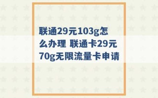 联通29元103g怎么办理 联通卡29元70g无限流量卡申请 