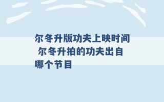 尔冬升版功夫上映时间 尔冬升拍的功夫出自哪个节目 