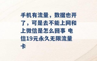 手机有流量，数据也开了，可是去不能上网和上微信是怎么回事 电信19元永久无限流量卡 