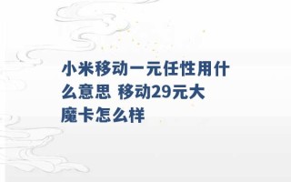 小米移动一元任性用什么意思 移动29元大魔卡怎么样 