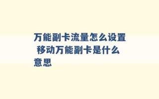 万能副卡流量怎么设置 移动万能副卡是什么意思 