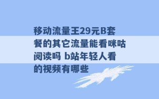 移动流量王29元B套餐的其它流量能看咪咕阅读吗 b站年轻人看的视频有哪些 