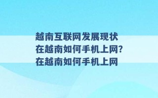 越南互联网发展现状 在越南如何手机上网？在越南如何手机上网 