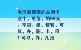 电信最便宜的主副卡 这个，电信，的99元，不限，量，套餐，可以，办，副，卡，吗 ? 可以，办，几张 