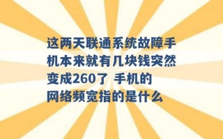 这两天联通系统故障手机本来就有几块钱突然变成260了 手机的网络频宽指的是什么 