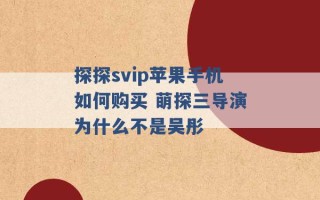 探探svip苹果手机如何购买 萌探三导演为什么不是吴彤 