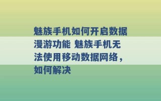 魅族手机如何开启数据漫游功能 魅族手机无法使用移动数据网络，如何解决 