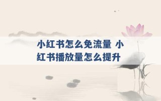 小红书怎么免流量 小红书播放量怎么提升 