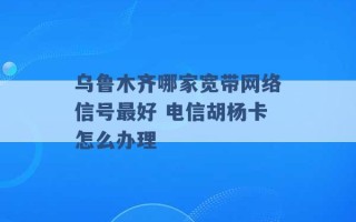 乌鲁木齐哪家宽带网络信号最好 电信胡杨卡怎么办理 