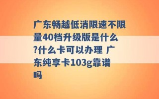 广东畅越低消限速不限量40档升级版是什么?什么卡可以办理 广东纯享卡103g靠谱吗 