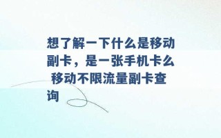 想了解一下什么是移动副卡，是一张手机卡么 移动不限流量副卡查询 