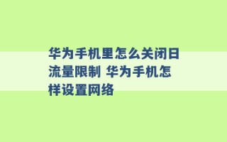 华为手机里怎么关闭日流量限制 华为手机怎样设置网络 