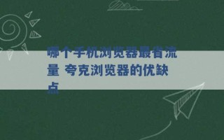 哪个手机浏览器最省流量 夸克浏览器的优缺点 