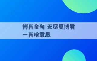 博肖金句 无尽夏博君一肖啥意思 