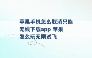 苹果手机怎么取消只能无线下载app 苹果怎么玩无限试飞 