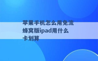 苹果手机怎么用免流 蜂窝版ipad用什么卡划算 