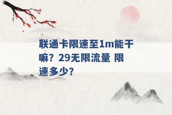 联通卡限速至1m能干嘛？29无限流量 限速多少？ -第1张图片-电信联通移动号卡网