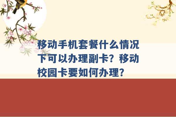 移动手机套餐什么情况下可以办理副卡？移动校园卡要如何办理？ -第1张图片-电信联通移动号卡网