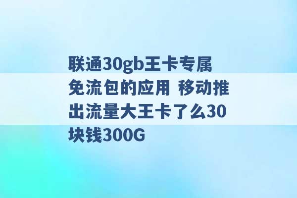 联通30gb王卡专属免流包的应用 移动推出流量大王卡了么30块钱300G -第1张图片-电信联通移动号卡网