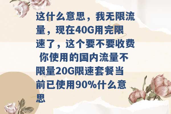 这什么意思，我无限流量，现在40G用完限速了，这个要不要收费 你使用的国内流量不限量20G限速套餐当前已使用90%什么意思 -第1张图片-电信联通移动号卡网