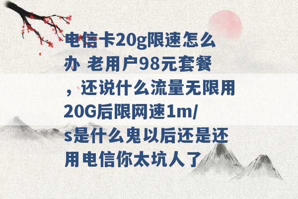 电信卡20g限速怎么办 老用户98元套餐，还说什么流量无限用20G后限网速1m/s是什么鬼以后还是还用电信你太坑人了 -第1张图片-电信联通移动号卡网