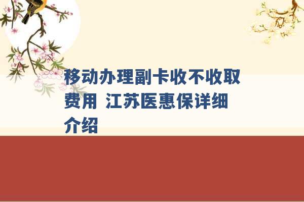 移动办理副卡收不收取费用 江苏医惠保详细介绍 -第1张图片-电信联通移动号卡网