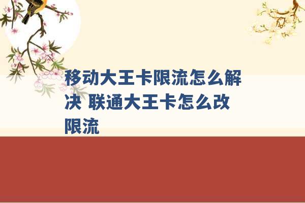 移动大王卡限流怎么解决 联通大王卡怎么改限流 -第1张图片-电信联通移动号卡网