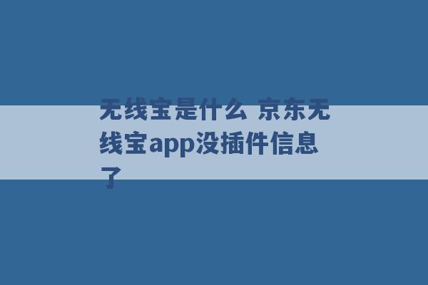 无线宝是什么 京东无线宝app没插件信息了 -第1张图片-电信联通移动号卡网