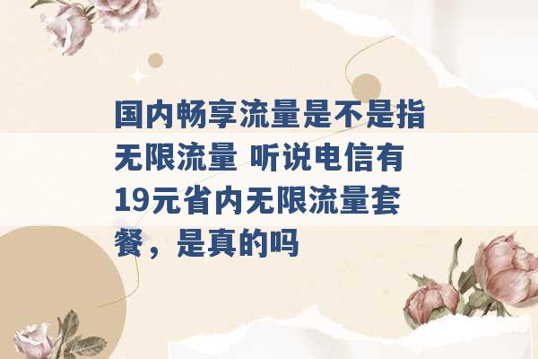 国内畅享流量是不是指无限流量 听说电信有19元省内无限流量套餐，是真的吗 -第1张图片-电信联通移动号卡网