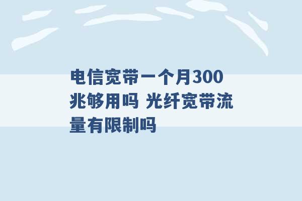 电信宽带一个月300兆够用吗 光纤宽带流量有限制吗 -第1张图片-电信联通移动号卡网