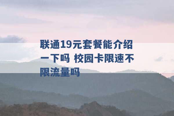 联通19元套餐能介绍一下吗 校园卡限速不限流量吗 -第1张图片-电信联通移动号卡网