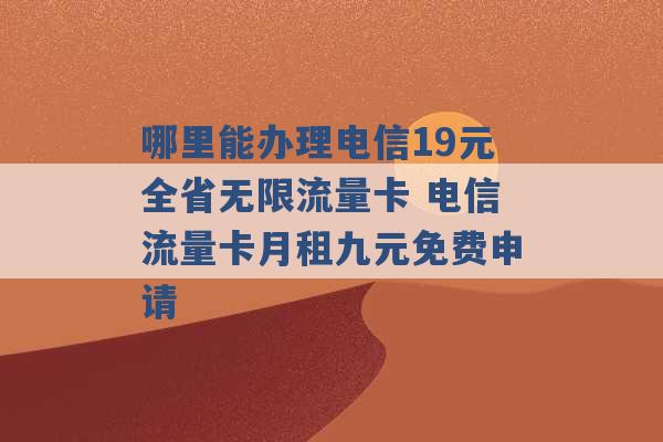 哪里能办理电信19元全省无限流量卡 电信流量卡月租九元免费申请 -第1张图片-电信联通移动号卡网