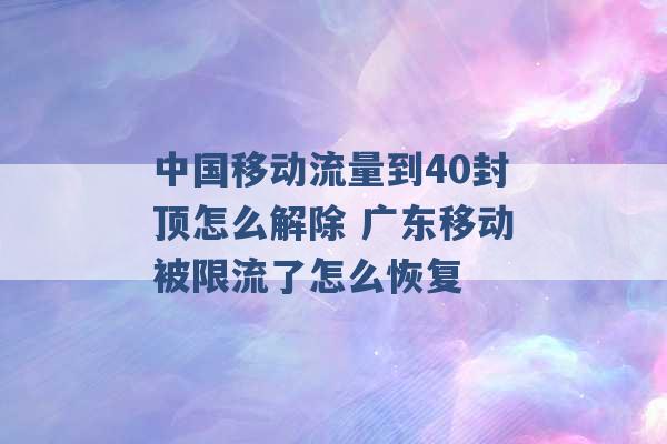 中国移动流量到40封顶怎么解除 广东移动被限流了怎么恢复 -第1张图片-电信联通移动号卡网