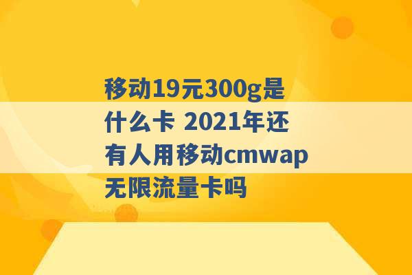 移动19元300g是什么卡 2021年还有人用移动cmwap无限流量卡吗 -第1张图片-电信联通移动号卡网