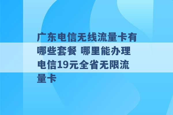 广东电信无线流量卡有哪些套餐 哪里能办理电信19元全省无限流量卡 -第1张图片-电信联通移动号卡网