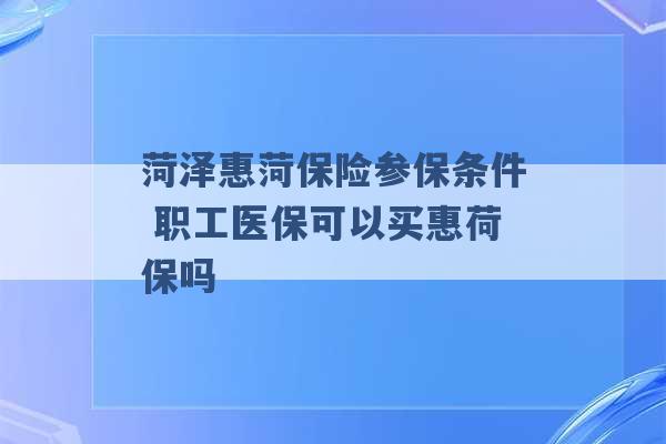 菏泽惠菏保险参保条件 职工医保可以买惠荷保吗 -第1张图片-电信联通移动号卡网