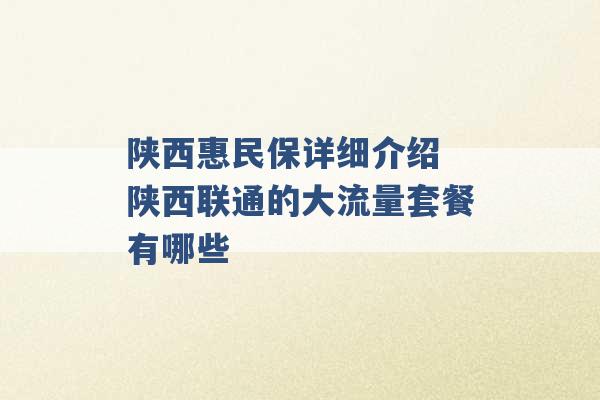 陕西惠民保详细介绍 陕西联通的大流量套餐有哪些 -第1张图片-电信联通移动号卡网