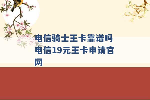 电信骑士王卡靠谱吗 电信19元王卡申请官网 -第1张图片-电信联通移动号卡网