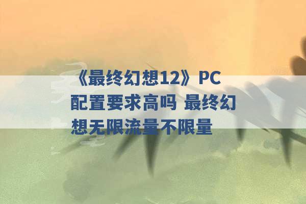 《最终幻想12》PC配置要求高吗 最终幻想无限流量不限量 -第1张图片-电信联通移动号卡网