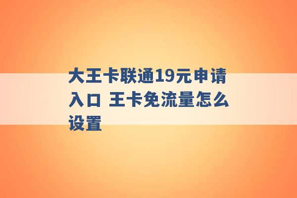 大王卡联通19元申请入口 王卡免流量怎么设置 -第1张图片-电信联通移动号卡网