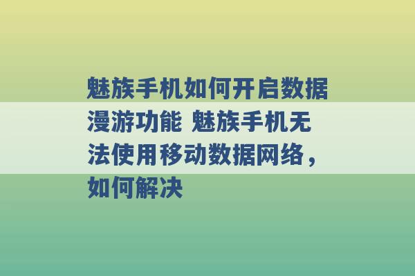 魅族手机如何开启数据漫游功能 魅族手机无法使用移动数据网络，如何解决 -第1张图片-电信联通移动号卡网