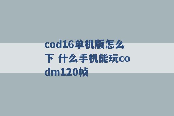 cod16单机版怎么下 什么手机能玩codm120帧 -第1张图片-电信联通移动号卡网