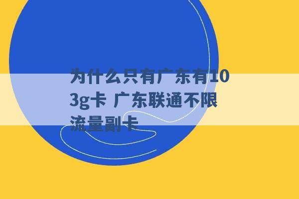 为什么只有广东有103g卡 广东联通不限流量副卡 -第1张图片-电信联通移动号卡网