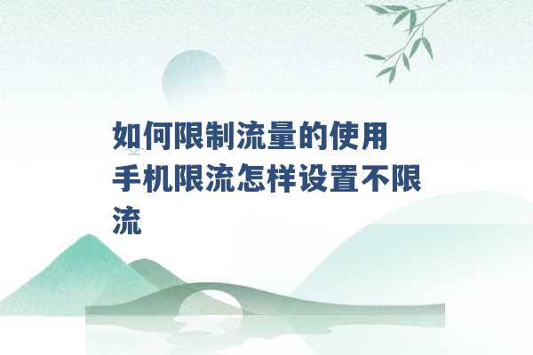 如何限制流量的使用 手机限流怎样设置不限流 -第1张图片-电信联通移动号卡网