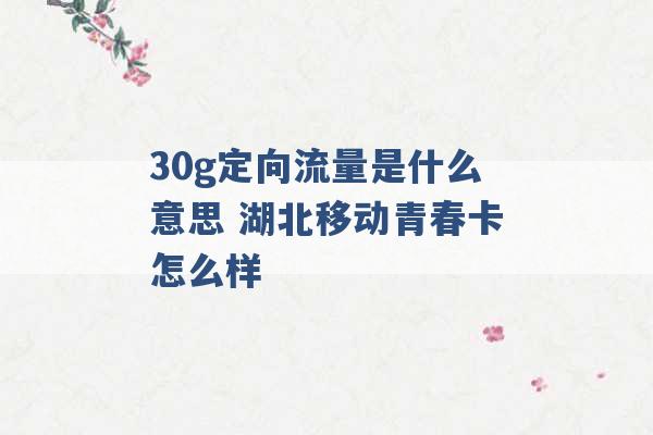 30g定向流量是什么意思 湖北移动青春卡怎么样 -第1张图片-电信联通移动号卡网