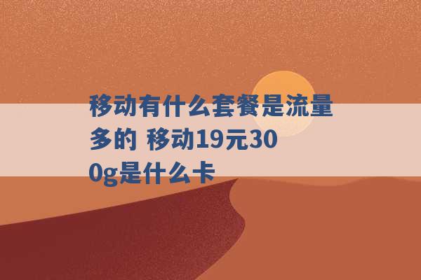 移动有什么套餐是流量多的 移动19元300g是什么卡 -第1张图片-电信联通移动号卡网