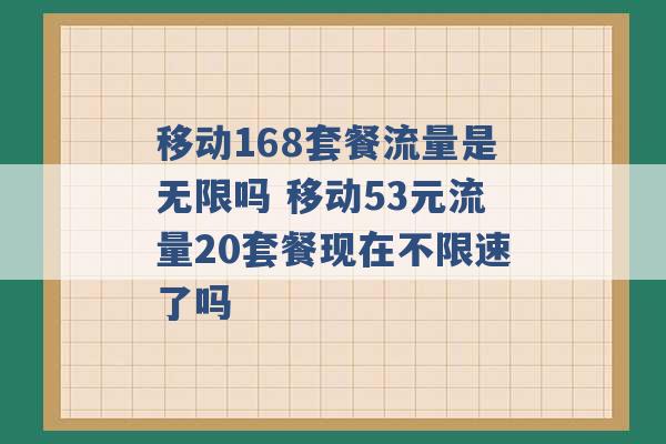 移动168套餐流量是无限吗 移动53元流量20套餐现在不限速了吗 -第1张图片-电信联通移动号卡网