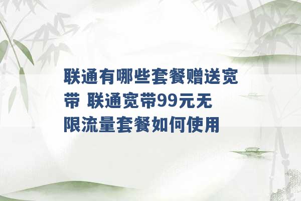 联通有哪些套餐赠送宽带 联通宽带99元无限流量套餐如何使用 -第1张图片-电信联通移动号卡网