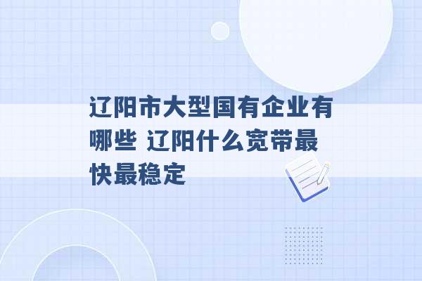 辽阳市大型国有企业有哪些 辽阳什么宽带最快最稳定 -第1张图片-电信联通移动号卡网