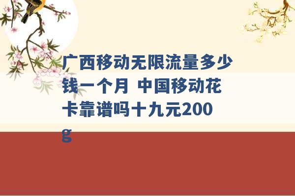 广西移动无限流量多少钱一个月 中国移动花卡靠谱吗十九元200g -第1张图片-电信联通移动号卡网